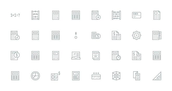 Calculation featuring 32 Icons in Thin Line Design Icon Set vector