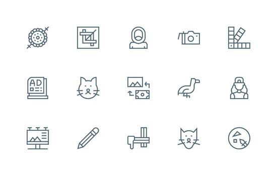 Graphic Design Icon Set with 15 Regular Line Graphics Well-Structured Icons for Creative Use vector