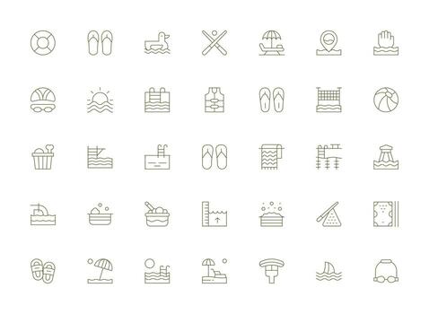 35 Light Line Icons for Pool Graphics Well-Structured Icons for Creative Use vector