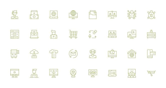 virtual diseño íconos presentando 32 en Delgado línea estilo íconos construido para visual consistencia paquete vector