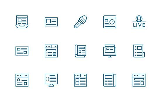 News Icon Set with 15 Regular Line Graphics Icon Set for Web vector