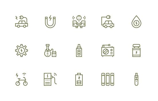 Regular Line Icons from Battery Set with 15 Vectors Digital Icon Collection