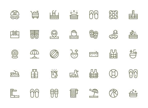 35 Regular Clean Line Designs for Pool Icons Core Icon Collection for Daily Tasks vector