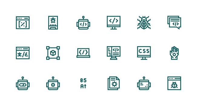 Programming Icon Collection with 18 Strong Stroke Line Designs Printable Icon Collection vector