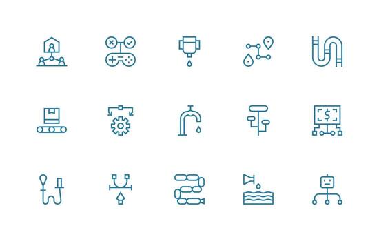 fluir presentando 15 íconos en regular línea diseño completar icono haz para web diseño vector