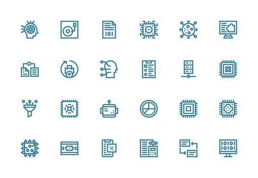 Data Processing Icon Set with 24 Thick Line Line Graphics Modern Icon Set vector