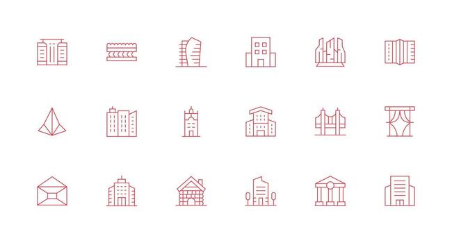 arquitectura visual paquete conteniendo 18 mínimo línea íconos básico icono serie vector