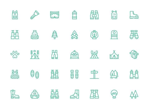 Hiking Set with 35 Regular Clean Line Icons Scalable Icons for All Themes vector