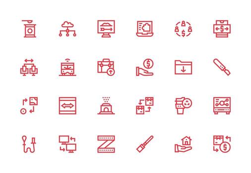 Transfer Design Icons featuring 24 in Thick Line Line Style Interface Icon Collection for Daily Projects vector