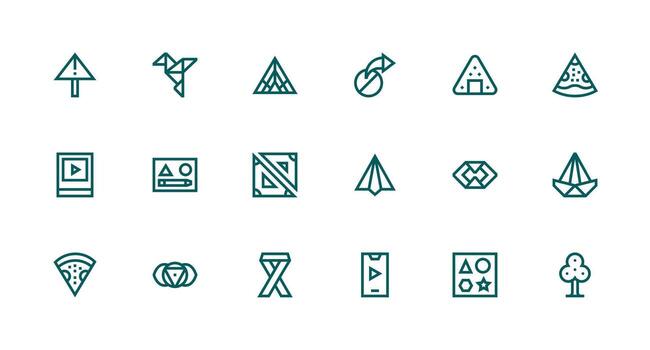 Triangle Visual Pack containing 18 Strong Stroke Line Icons Clean Set for Layout Prototypes vector
