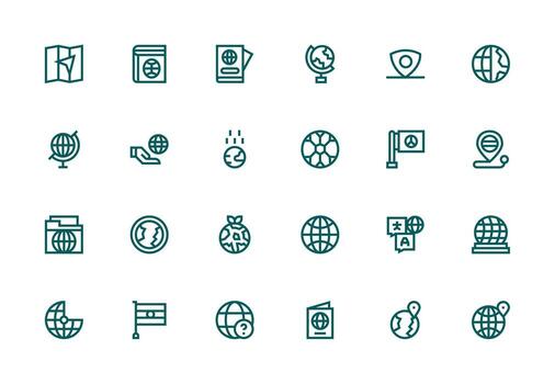 mundo diseño íconos presentando 24 en grueso línea línea estilo íconos construido para visual consistencia paquete vector