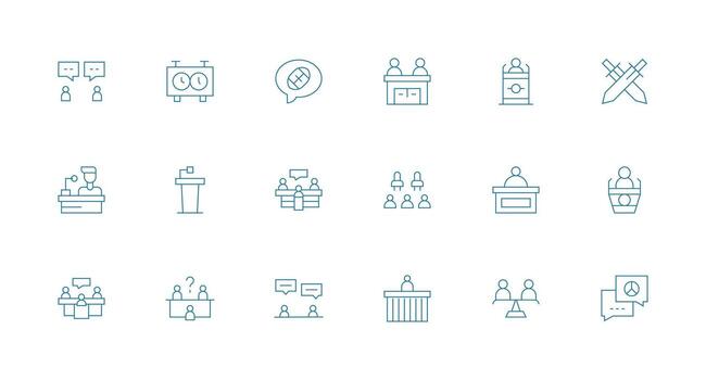 Debate Set with 18 Minimal Line Icons Neutral Style Icons for Any Project vector