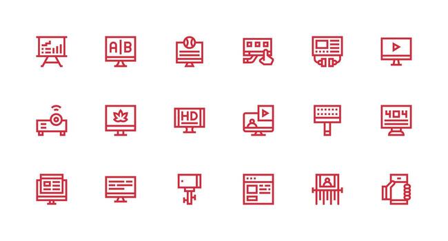 18 Icons for Screen in Strong Stroke Line Format Core Icon Collection for Daily Tasks vector