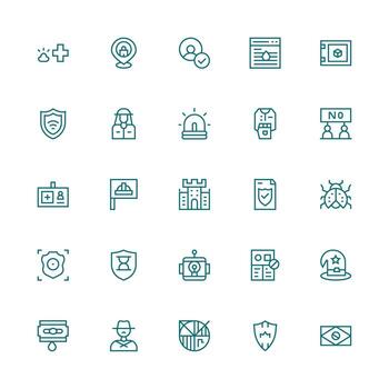 25 Icons for Security in Medium Stroke Outline Format Core Icon Collection for Daily Tasks vector