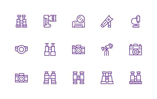 Optics Set with 15 Regular Line Icons Editable Icon Collection vector