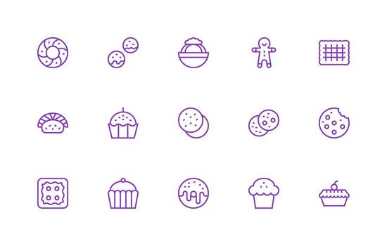 Baked Design Icons featuring 15 in Regular Line Style Neutral Style Icons for Any Project vector