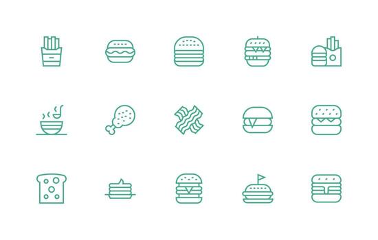 Regular Line Icons from American Food Set with 15 Vectors Flexible Icon System for Web Interfaces