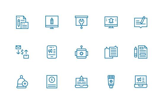 Update Icon Set with 15 Regular Line Graphics Neatly Designed Icons for Web Platforms vector