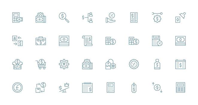 costo incluso 32 Delgado línea ilustraciones flexible icono sistema para web interfaces vector