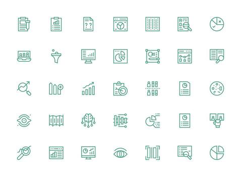 regular limpiar línea estilo datos análisis íconos con 35 vectores ui y ux enfocado icono colección