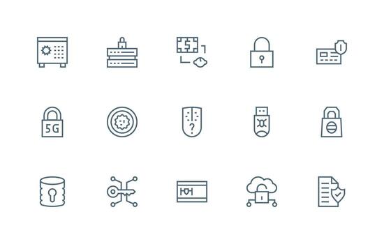 15 regular línea vectores para cifrado tema icono conjunto para web