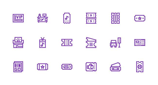Ticket Visual Pack containing 18 Strong Stroke Line Icons Interface Icon Collection for Daily Projects vector