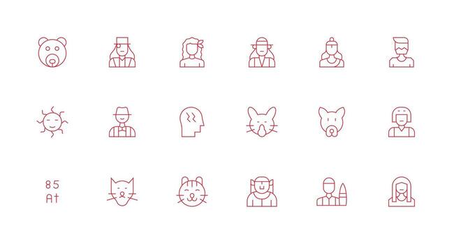18 Minimal Line Icons for Character Graphics Scalable Icons for Cross-Platform Interfaces vector