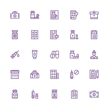 Medication Icon Set with 25 Medium Stroke Outline Graphics Neat Icon Set vector