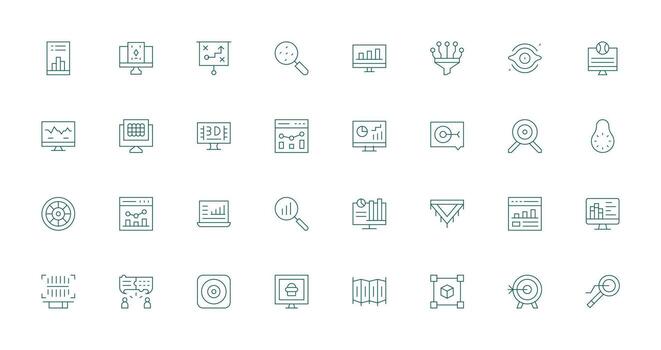 Visualization Set with 32 Thin Line Icons Icon Pack for Various Themes vector