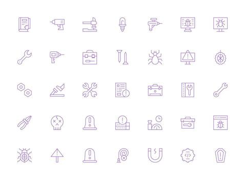 35 Light Line Style Icons from Fix Collection Full Icon Library for UI Designers vector