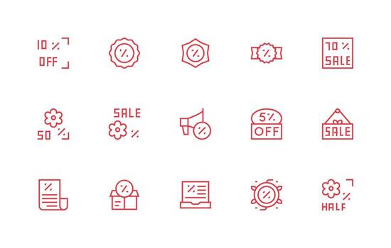 Markdown Visual Pack containing 15 Regular Line Icons Lightweight Icon Series vector