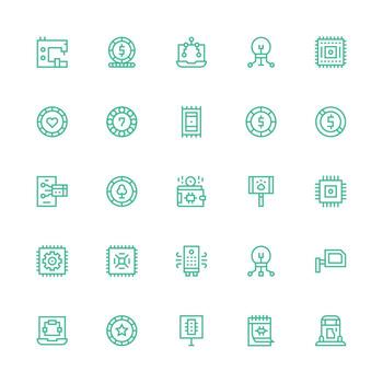 25 Medium Stroke Outline Icons for Chip Graphics Reliable Icons for All Interfaces vector