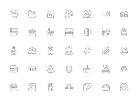 Light Line Style Dinner Icons with 35 Vectors Web and App Icon Pack Collection