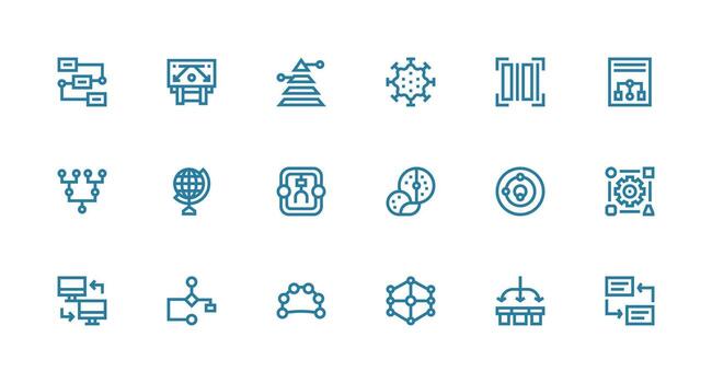 Strong Stroke Line Style Data Flow Icons with 18 Vectors Icon Set