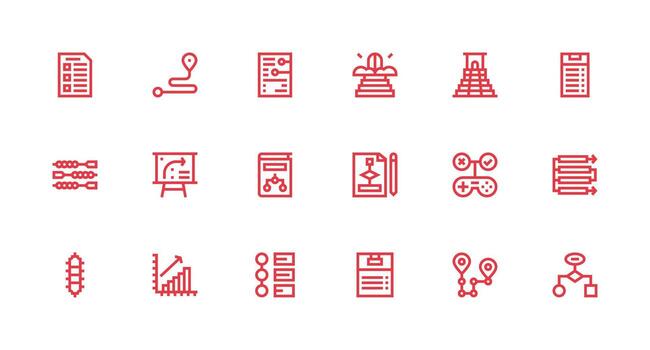 18 pasos íconos en fuerte carrera línea estético ui y ux enfocado icono colección vector