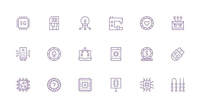 Chip Icon Set with 18 Minimal Line Graphics Detailed Icon Collection for Design Systems vector