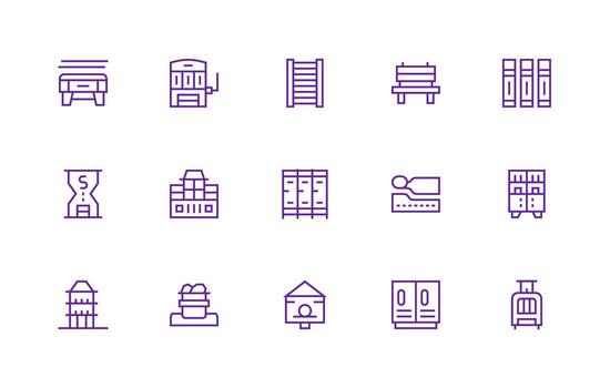 Storage Unit Design Icons featuring 15 in Regular Line Style Web and App Icon Pack Collection vector