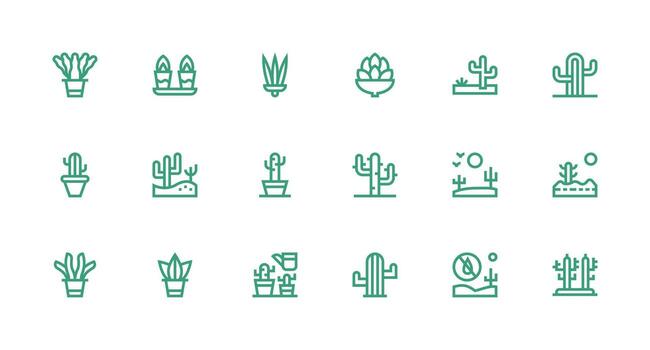 18 Icons for Cactus in Strong Stroke Line Format Layout Icon Collection vector