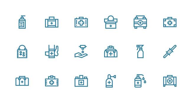antiséptico conjunto con 18 fuerte carrera línea íconos simplificado icono paquete para visual herramientas vector