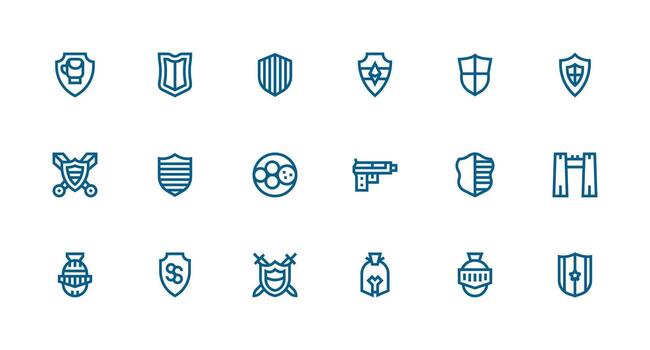 Defense Mechanism Set with 18 Strong Stroke Line Icons Essential Icons for Rapid UI Building vector