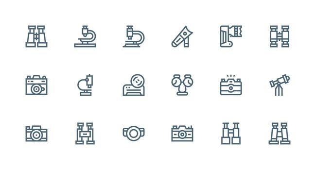 Optics Icon Set with 18 Strong Stroke Line Graphics Versatile Icon Collection for Designers vector