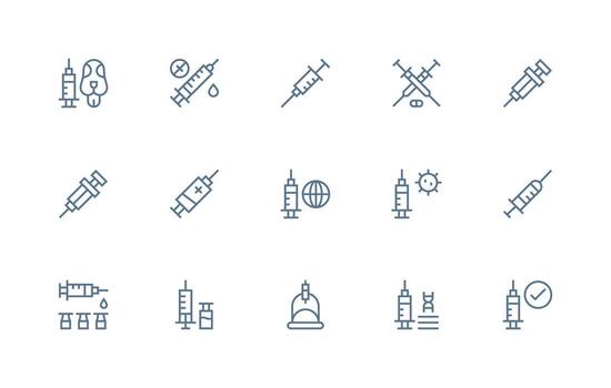 15 Icons for Vaccination in Regular Line Format Web and App Icon Pack Collection vector
