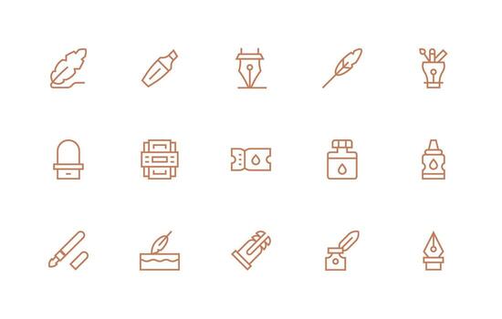 Ink Icon Set with 15 Regular Line Graphics Clean Icon Pack vector