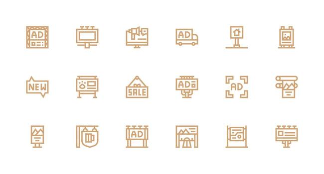 Advertisement Set with 18 Strong Stroke Line Icons Core Icon Collection for Daily Tasks vector