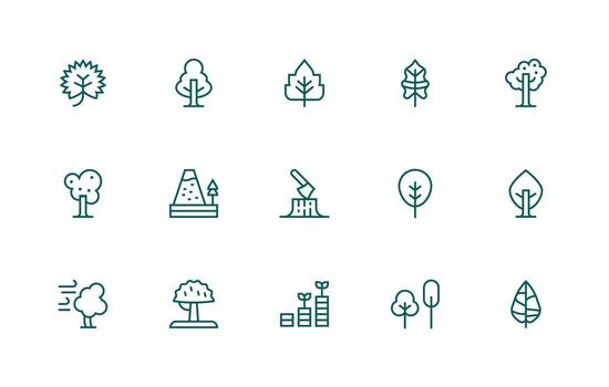 árbol visual paquete conteniendo 15 regular línea íconos agudo íconos para presentaciones vector