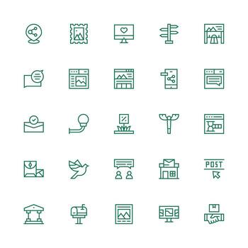Medium Stroke Outline Icons from Post Set with 25 Vectors Flat Icon Set