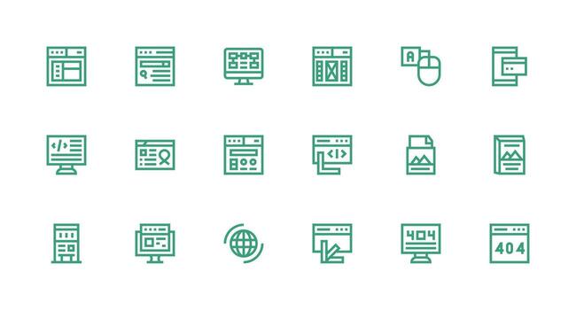 Webpage featuring 18 Icons in Strong Stroke Line Design Well-Structured Icons for Creative Use vector