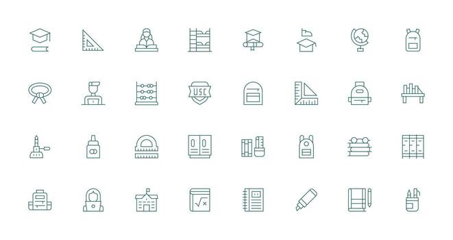 Student Set with 32 Thin Line Icons Full Icon Library for UI Designers vector