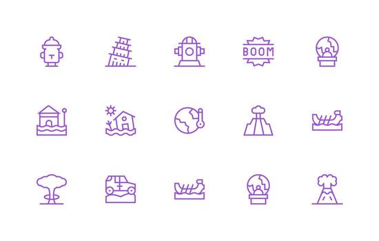 Disaster Design Icons featuring 15 in Regular Line Style Pixel Perfect Icon Set vector