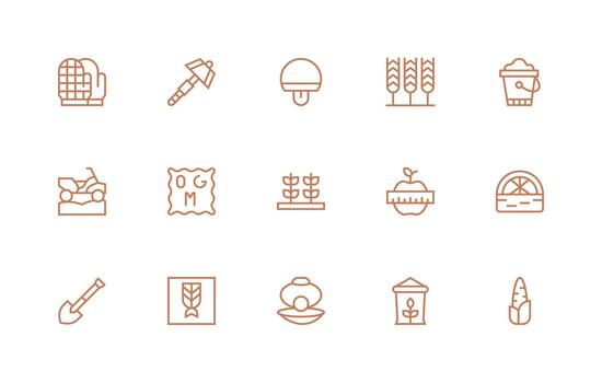 Farming Icon Set with 15 Regular Line Graphics Compact Icon Set vector